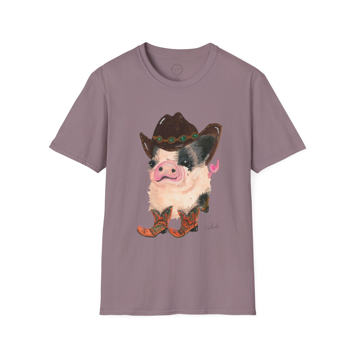 Cowboy Pig Unisex Softstyle Print T-Shirt