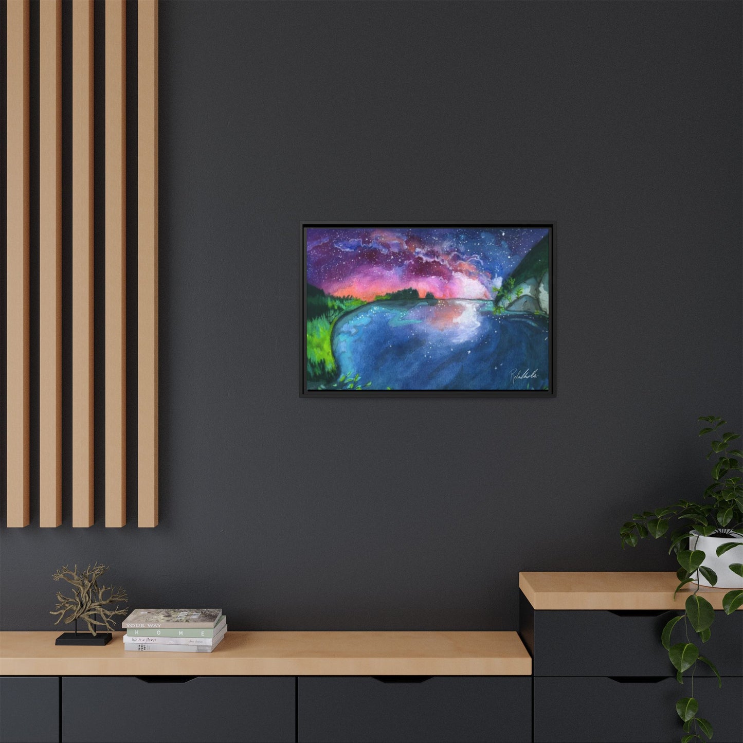 Watercolor Sunset Lake Framed Wall Art