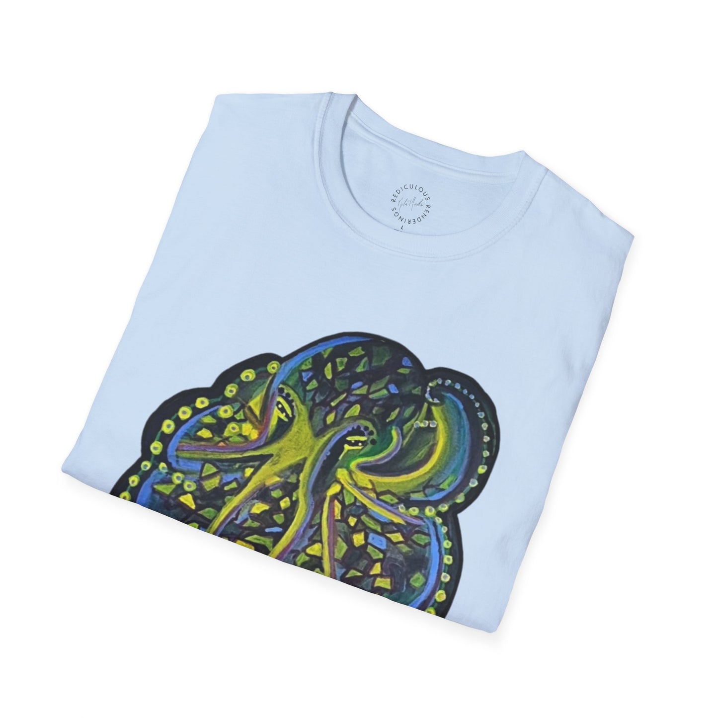 Green Geo octopus Unisex Softstyle Print T-Shirt