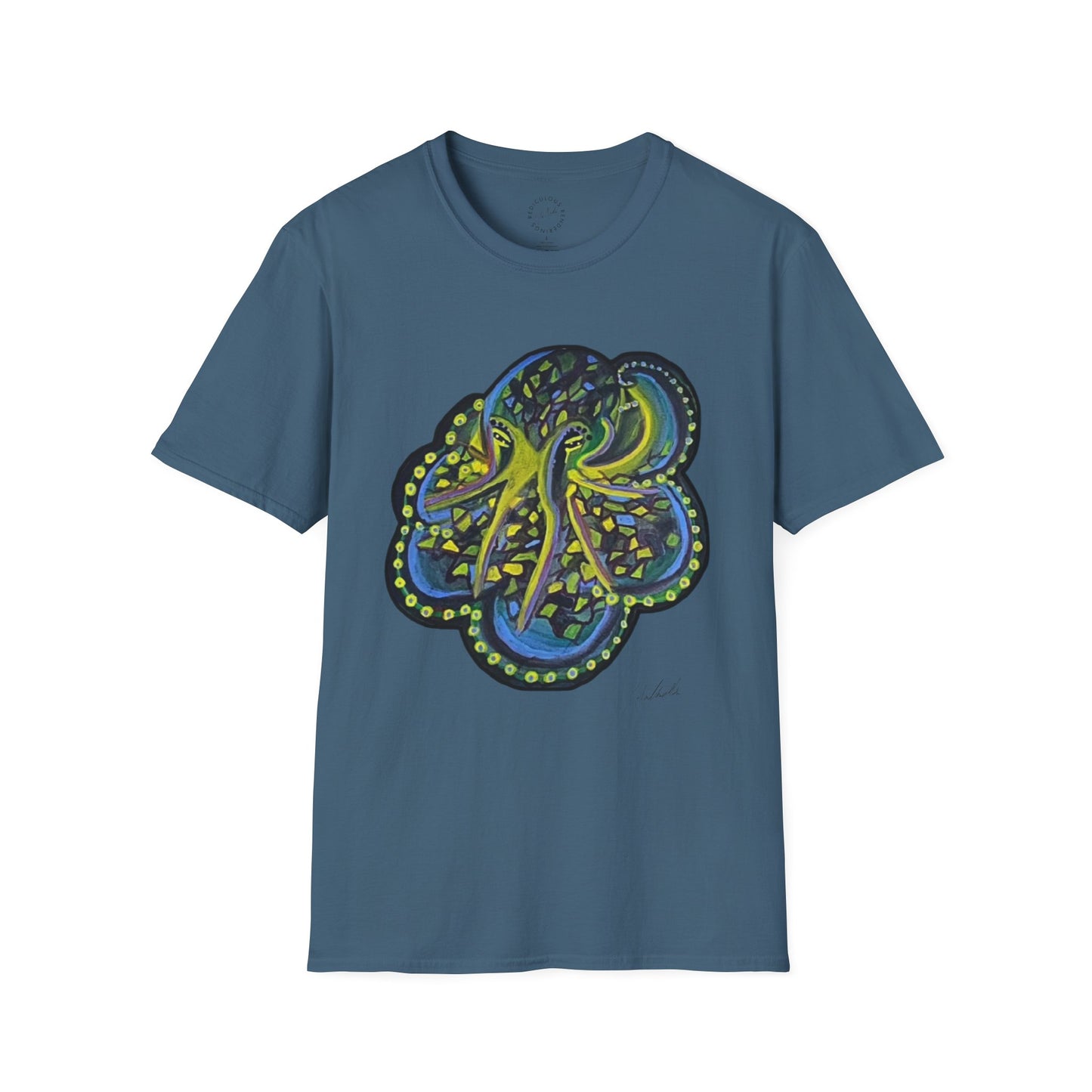 Green Geo octopus Unisex Softstyle Print T-Shirt
