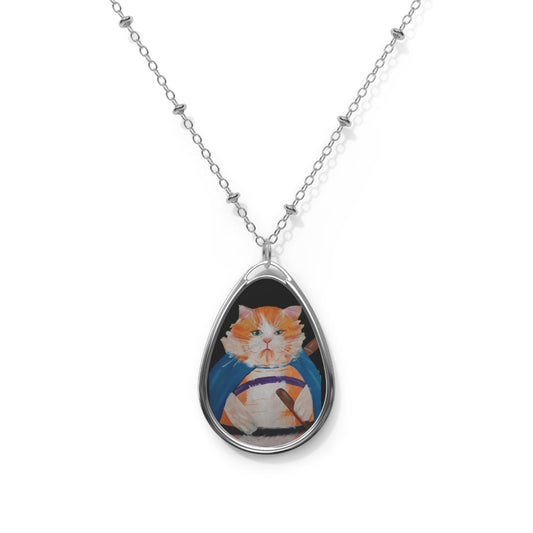 Chubby Ninja Cat Oval Necklace