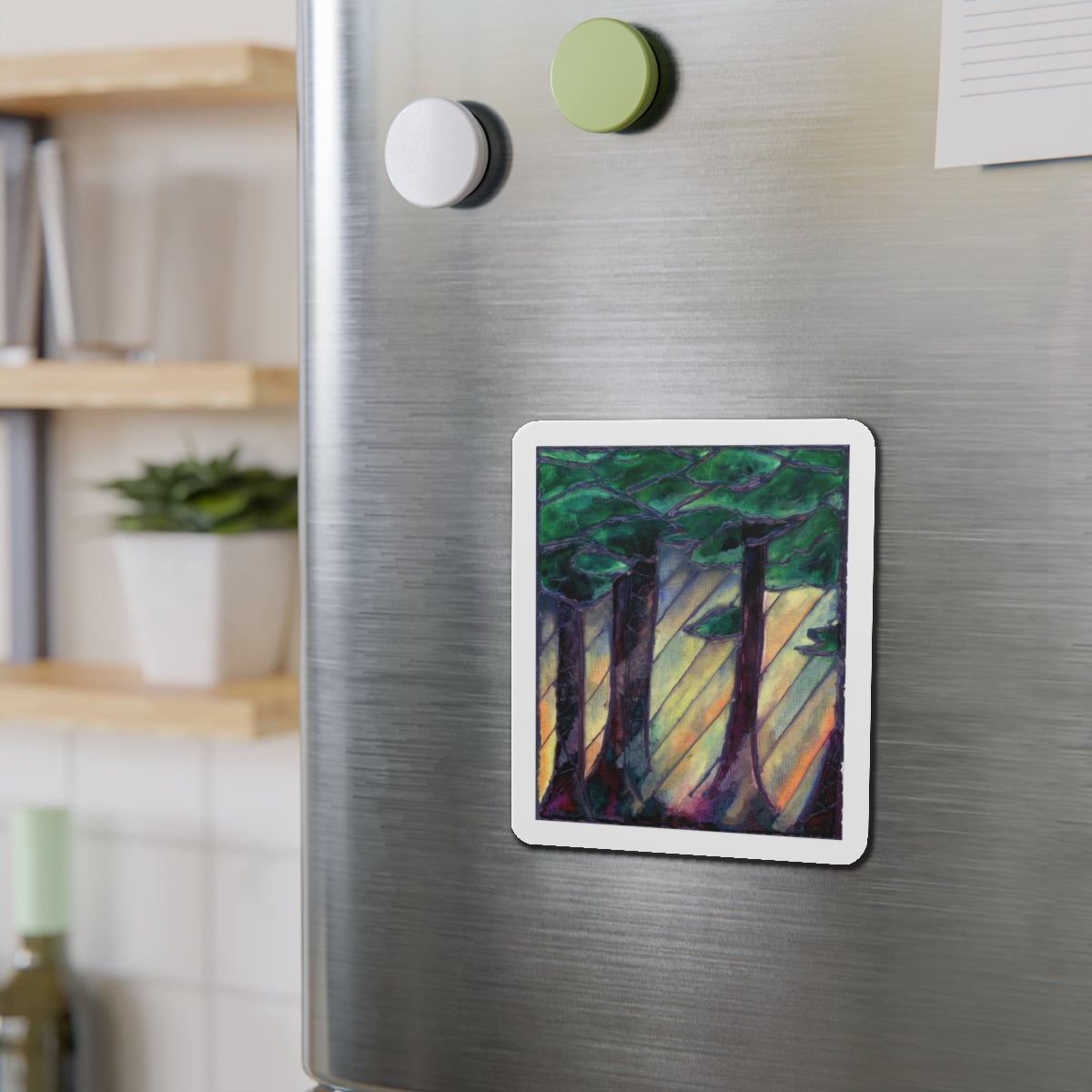 Light Through the Forest Die-Cut Magnets  Custom Shape, 5 Sizes, Vinyl Material for Outdoor Use, Flexible and Durable, Black Backing - Home Decor Refrigerator Magnets