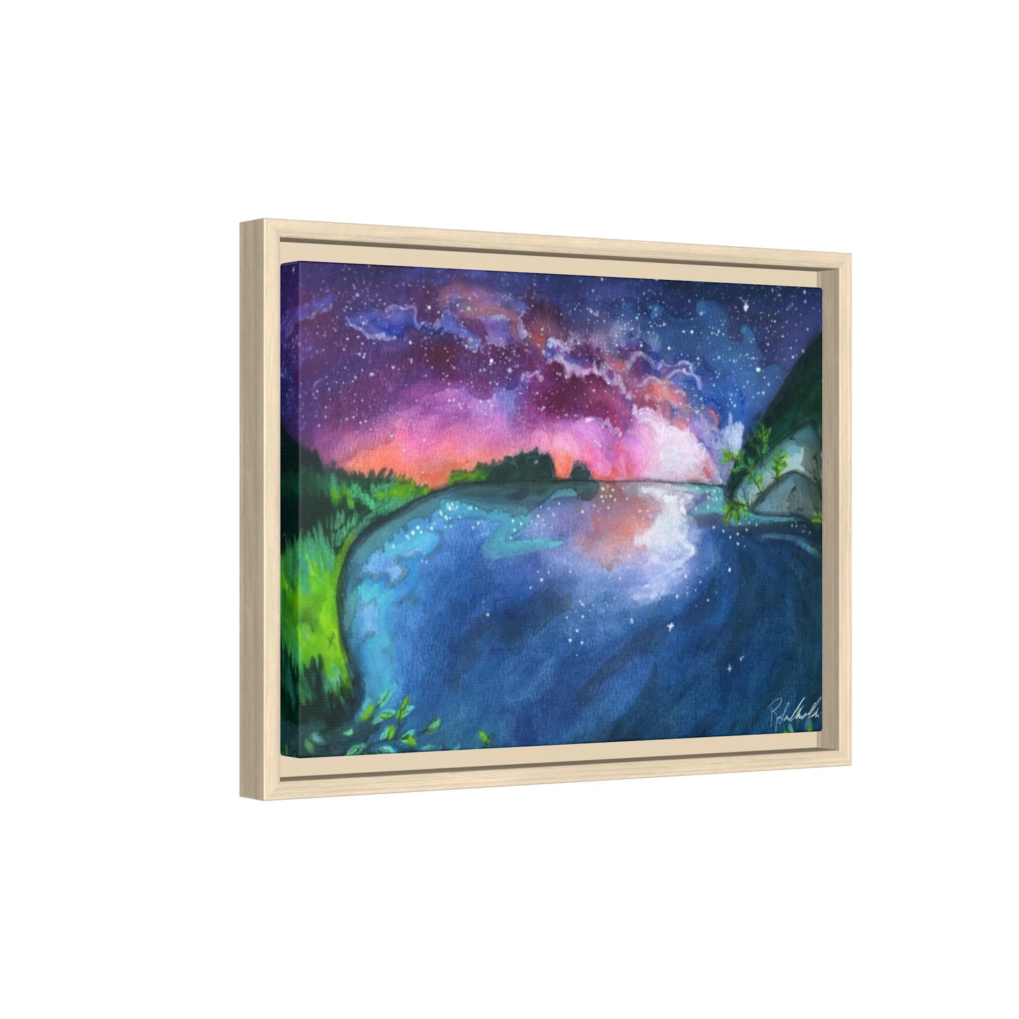 Watercolor Sunset Lake Framed Wall Art