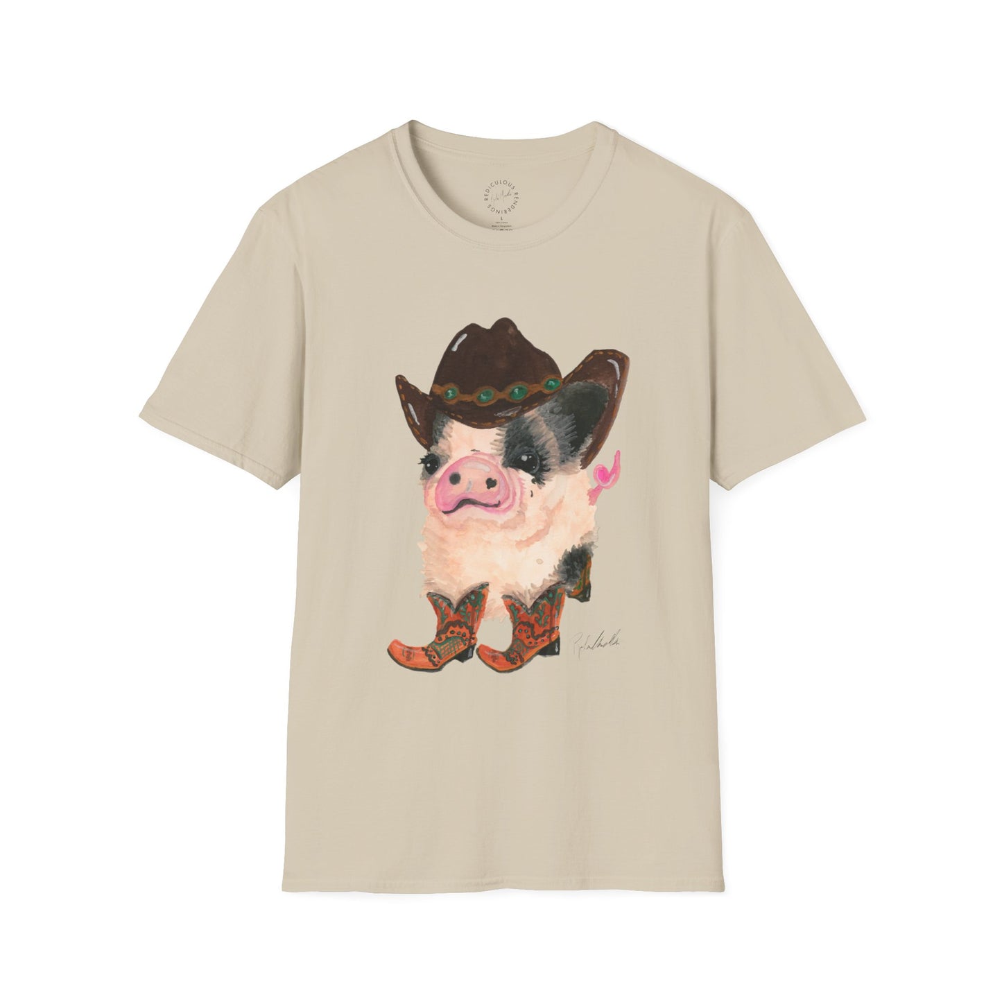 Cowboy Pig Unisex Softstyle Print T-Shirt