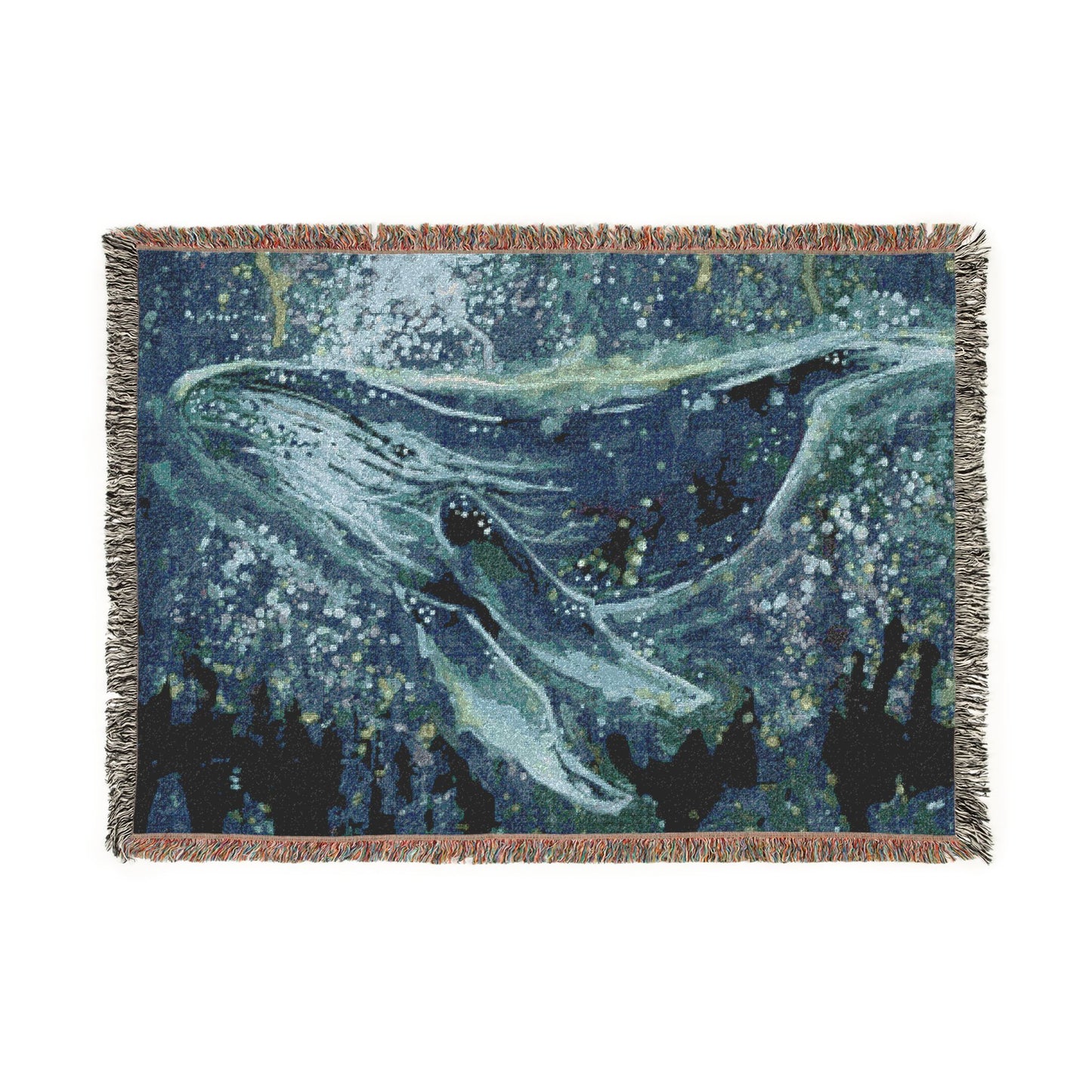 Whale Mosaic Woven Blanket — Starry Ocean Throw for Beach Lovers & Nautical Home Decor