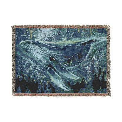 Whale Mosaic Woven Blanket — Starry Ocean Throw for Beach Lovers & Nautical Home Decor