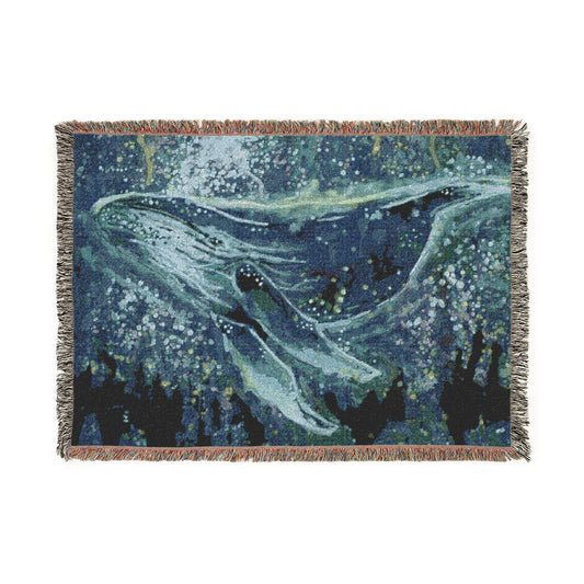 Whale Mosaic Woven Blanket — Starry Ocean Throw for Beach Lovers & Nautical Home Decor