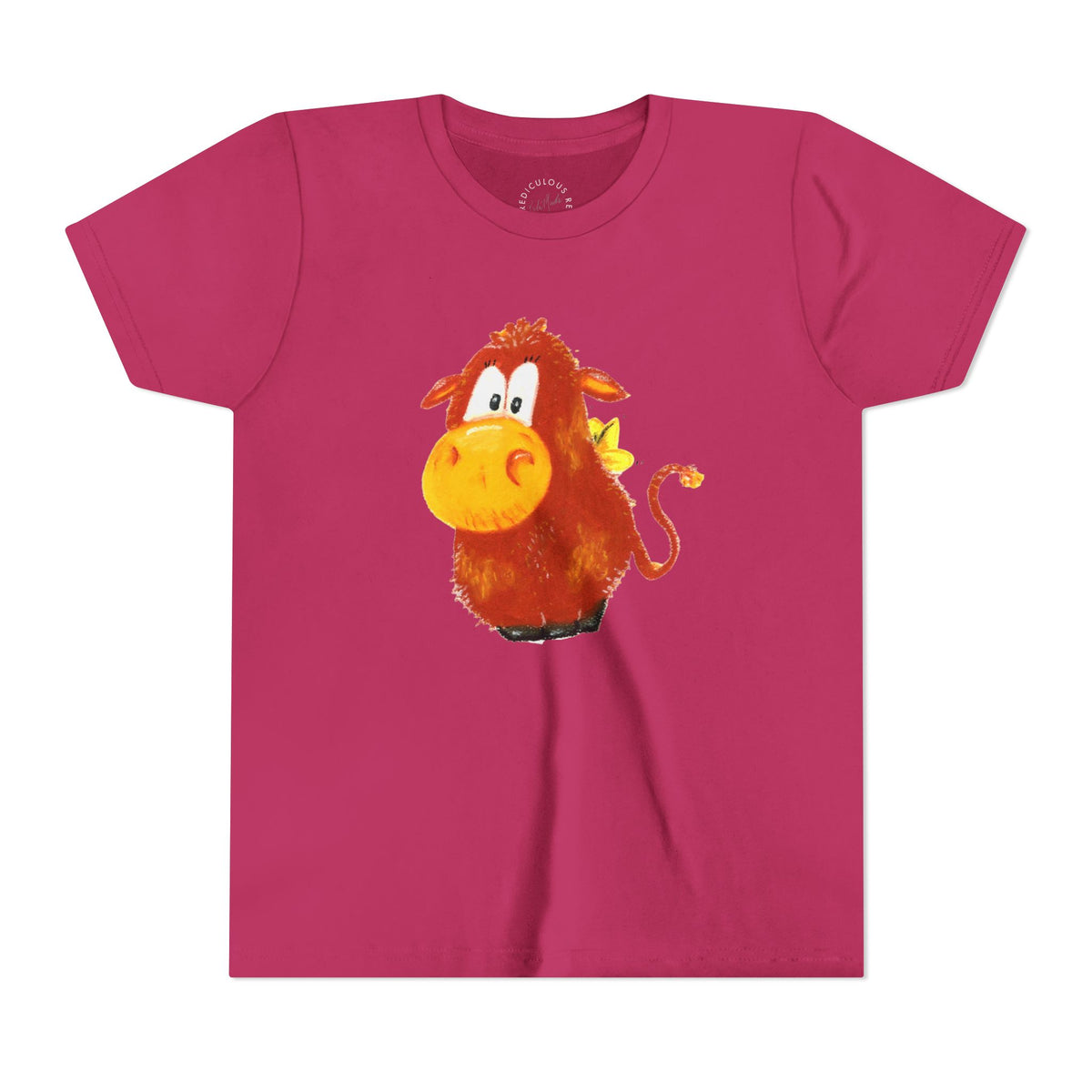 Cute Cartoon Cow Kids T-Shirt — Playful Red Cow Graphic Youth Tee