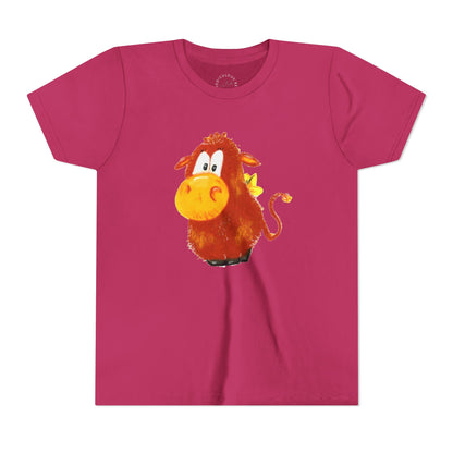 Cute Cartoon Cow Kids T-Shirt — Playful Red Cow Graphic Youth Tee