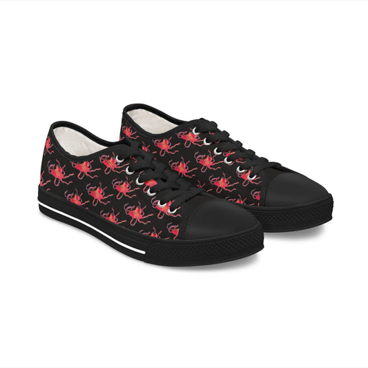 Octopus Pattern Women's Low Top Sneakers — Black Red Marine Casual Shoes