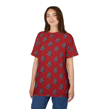 Red Snake Pattern T-Shirt — All-Over Print Casual Tee