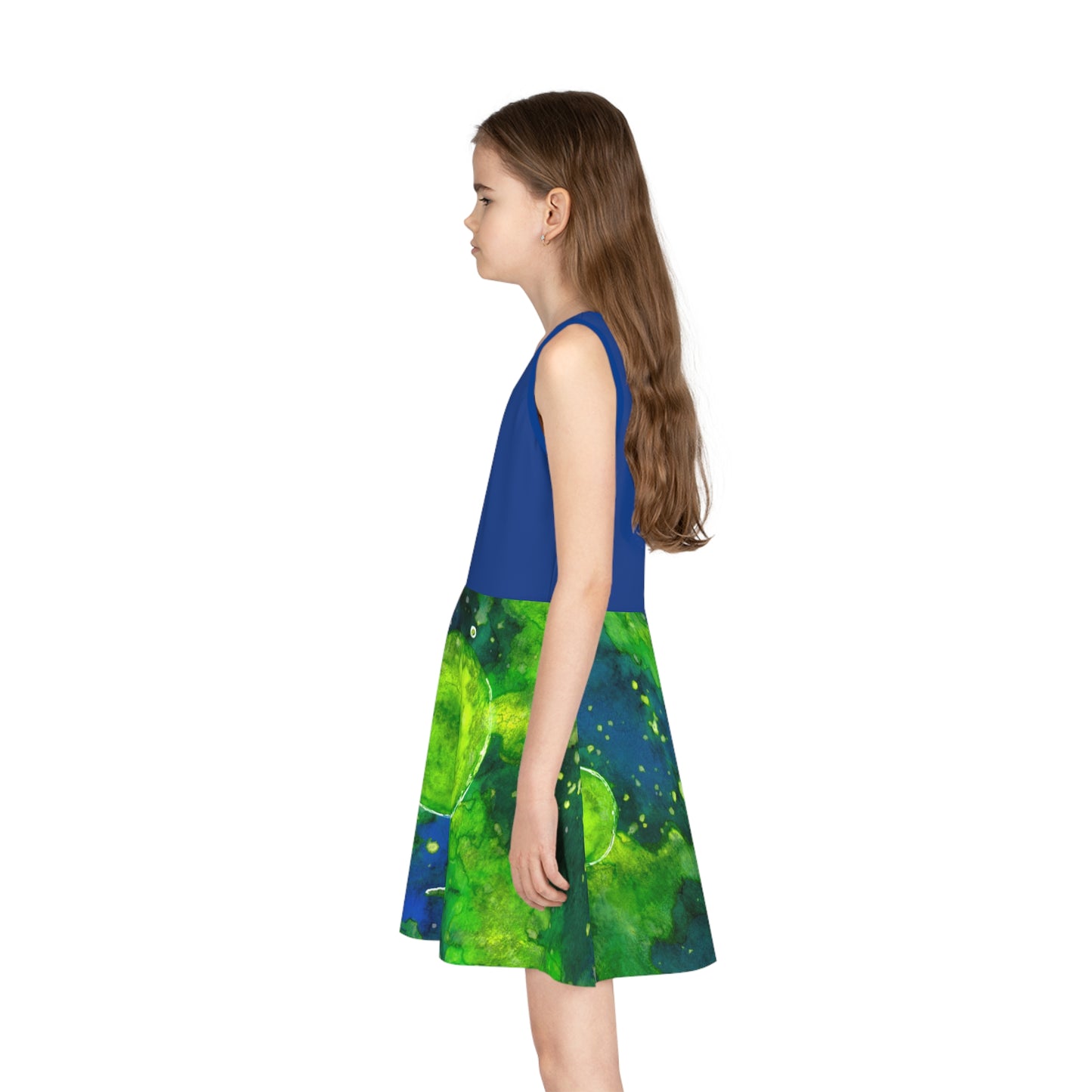 Blue Top Green Galaxy Girls' Sleeveless Sundress (AOP)