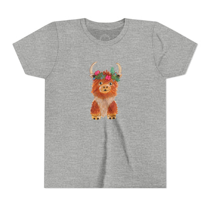 Kids Highland Cow Floral Crown Tee