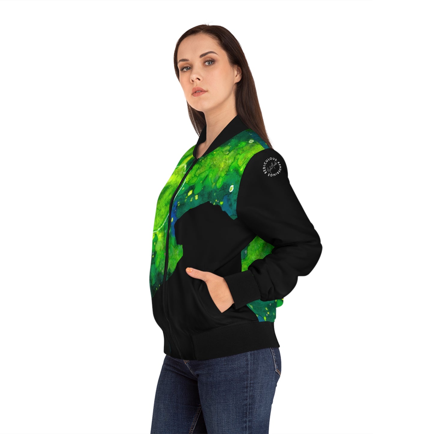 Green Galaxy Women's Bomber Jacket (AOP)