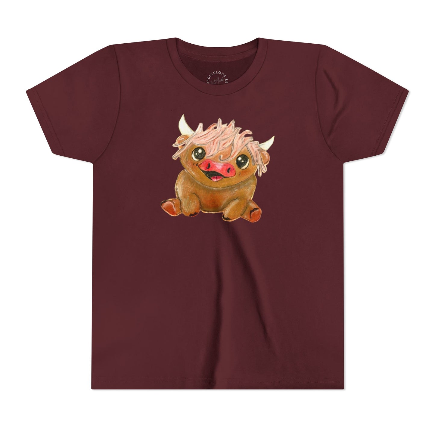 Cute Highland Cow Kids T‑Shirt — Adorable Baby Cow Graphic Youth Tee