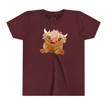 Cute Highland Cow Kids T‑Shirt — Adorable Baby Cow Graphic Youth Tee