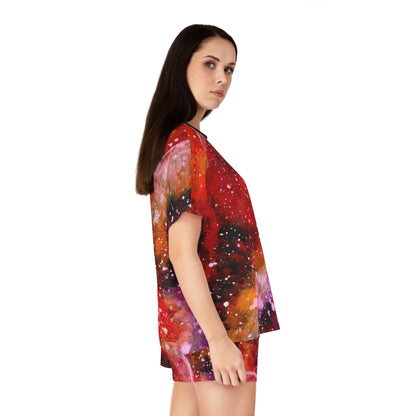 Galaxy Rose Women's Pajama Set — Floral Nebula Printed Short Sleepwear