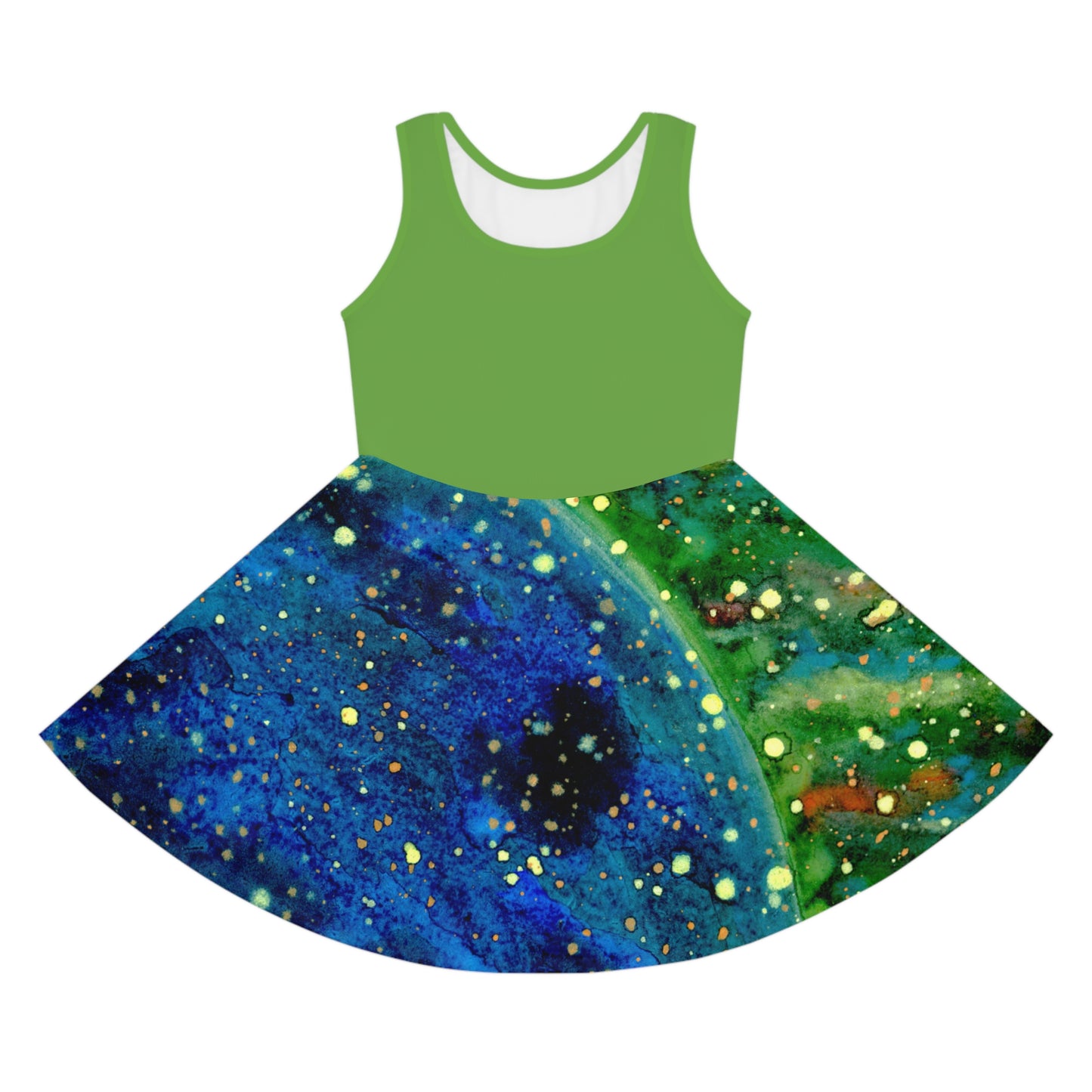 Green Top Blue Planet Galaxy Girls' Sleeveless Sundress (AOP)