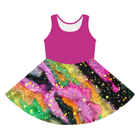 Pink Top Neon Galaxy Girls' Sleeveless Sundress (AOP)