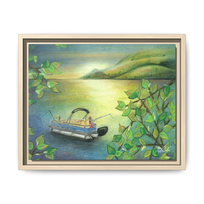 Pontoon Boat on Lake Framed Wall Art