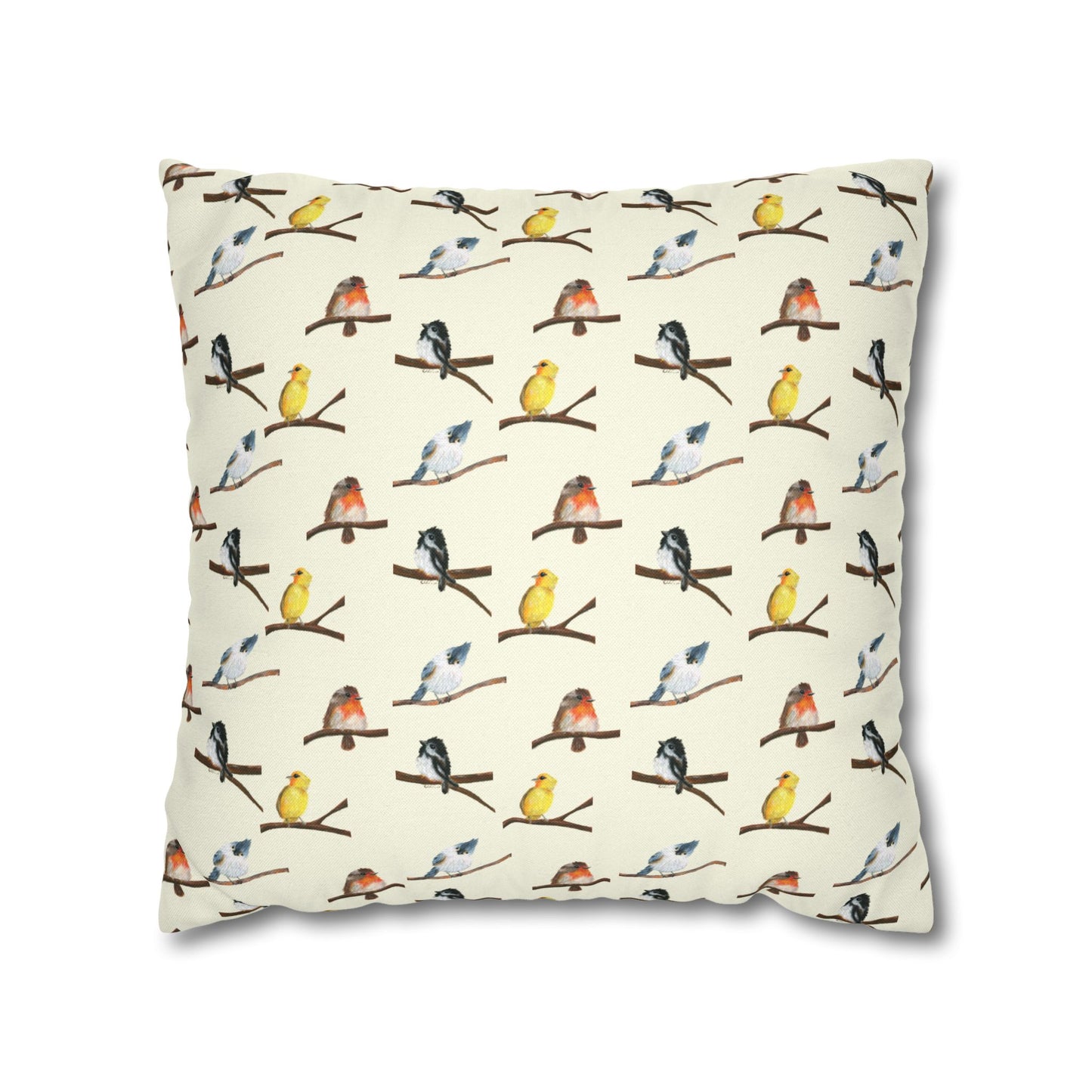 Bird Pattern Pillowcase – Watercolor Songbirds Decorative Throw Pillow Cover