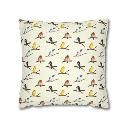 Bird Pattern Pillowcase – Watercolor Songbirds Decorative Throw Pillow Cover