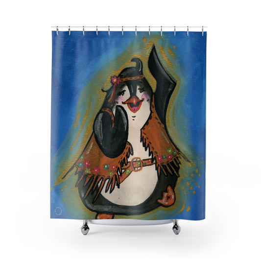 Penguin Shower Curtain for Home Bathroom with Durable One-Sided Print and Waterproof Polyester Material