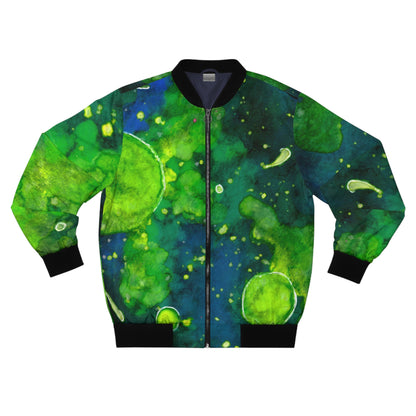 Green Nebula Bomber Jacket — Abstract Galaxy Print