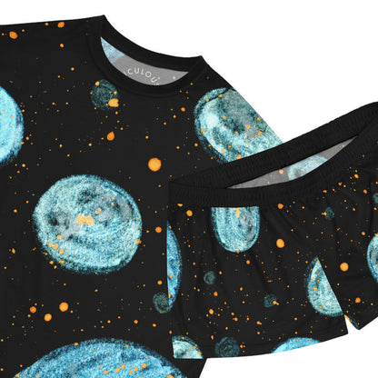 Celestial Blue Moon Women's Short Pajama Set — Spacey Planet Print Loungewear