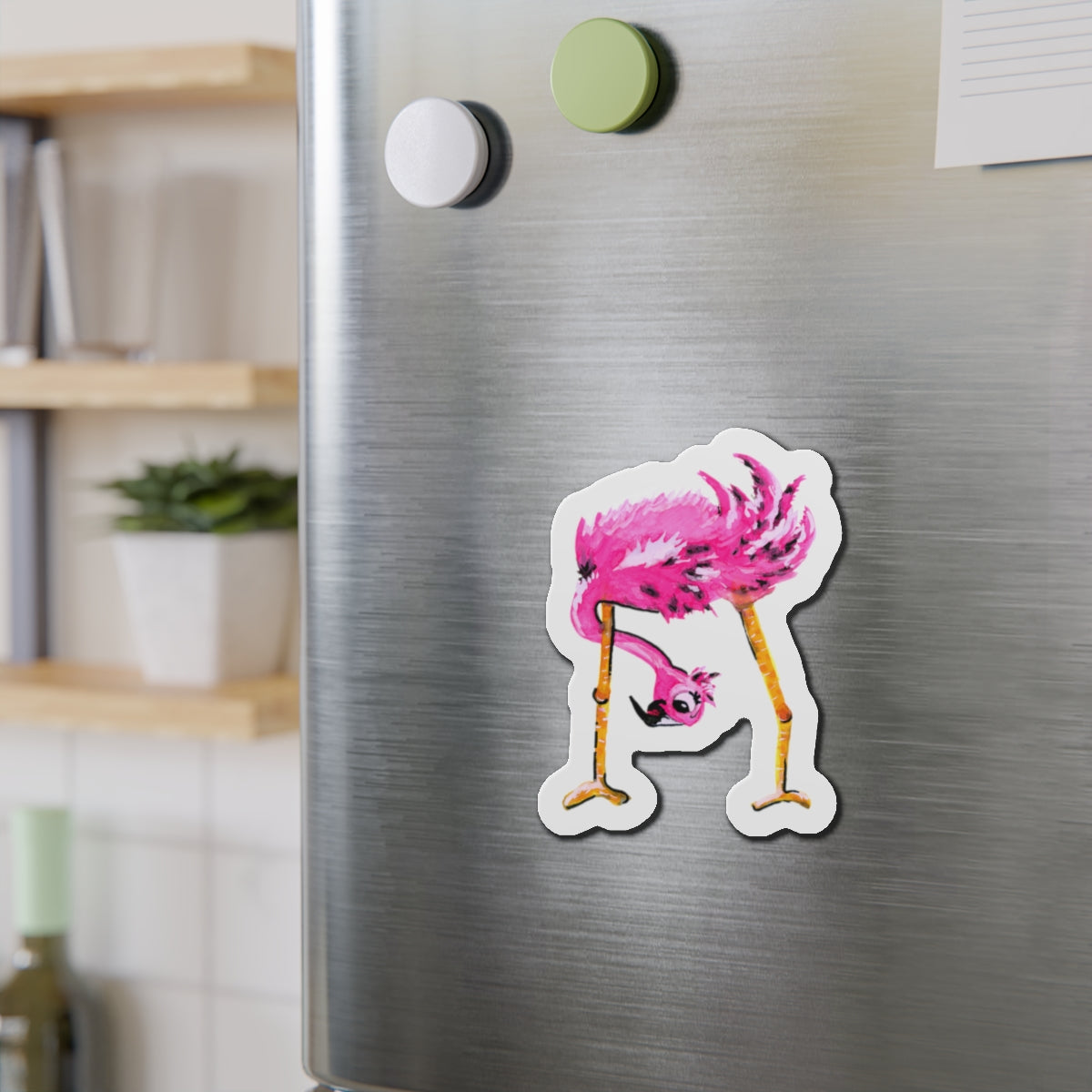 Head Down Flamingo Die-Cut Magnets  Custom Shape, 5 Sizes, Vinyl Material for Outdoor Use, Flexible and Durable, Black Backing - Home Decor Refrigerator Magnets