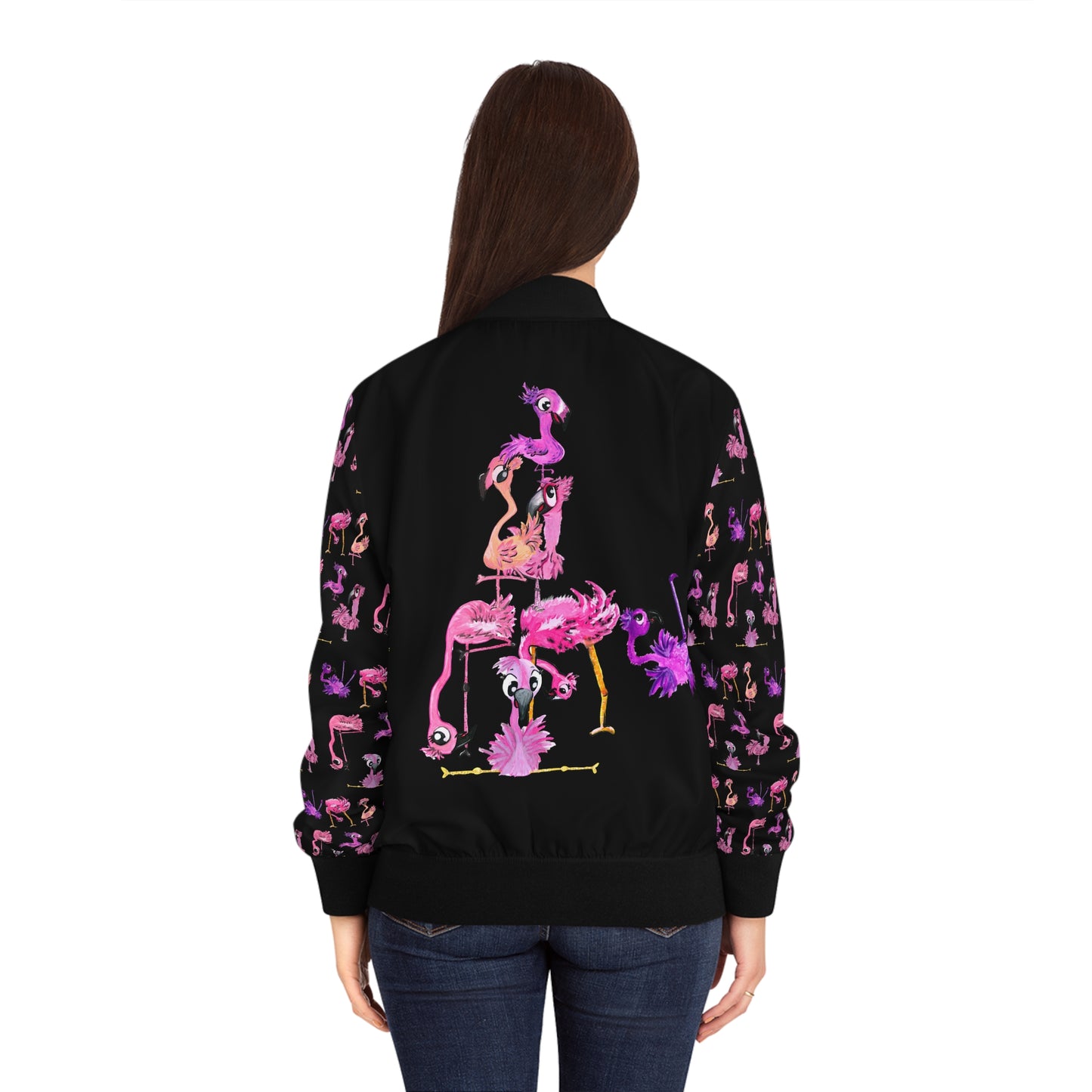 Pink Ladies Flamingo Bomber Jacket — Women's Graphic Zip-Up