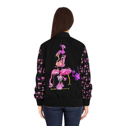 Pink Ladies Flamingo Bomber Jacket — Women's Graphic Zip-Up