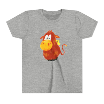 Cute Cartoon Cow Kids T-Shirt — Playful Red Cow Graphic Youth Tee