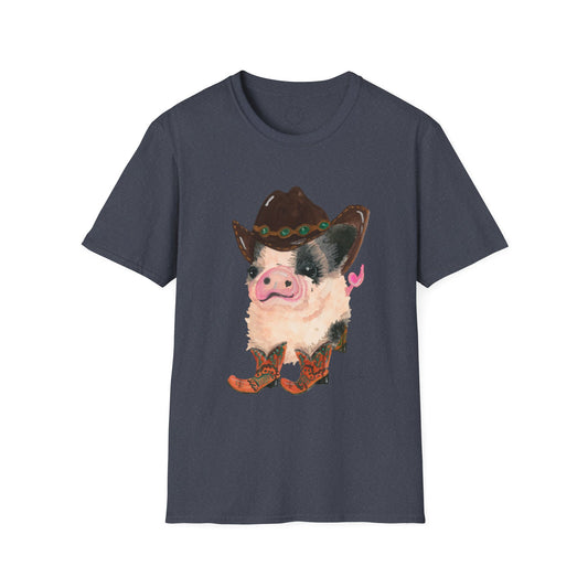 Cowboy Pig Unisex Softstyle Print T-Shirt
