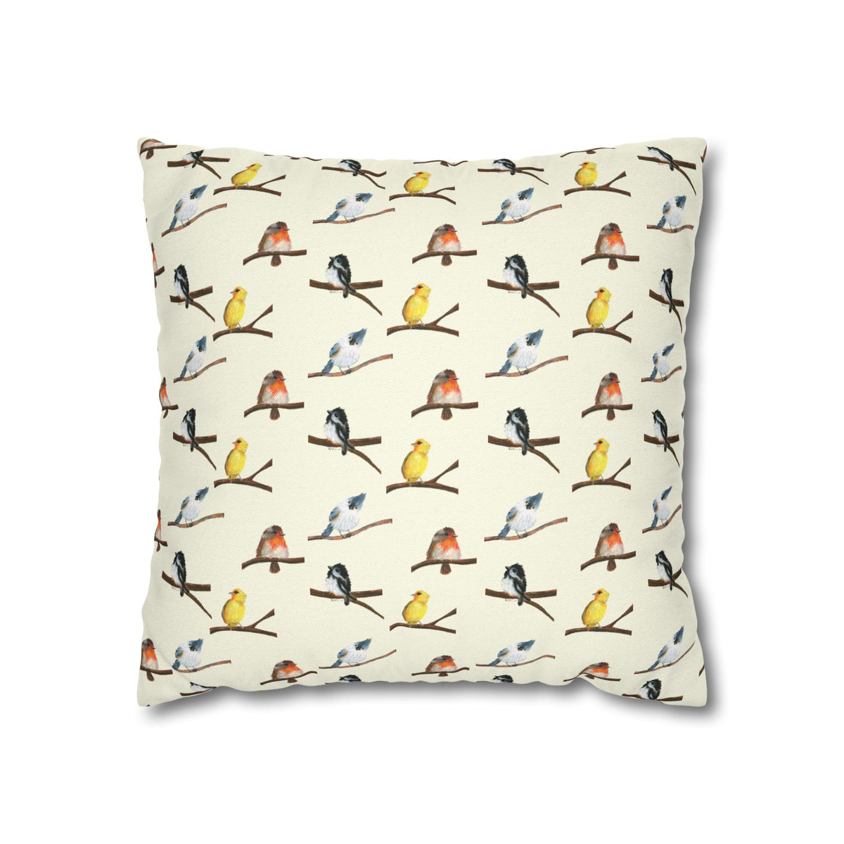 Bird Pattern Pillowcase – Watercolor Songbirds Decorative Throw Pillow Cover