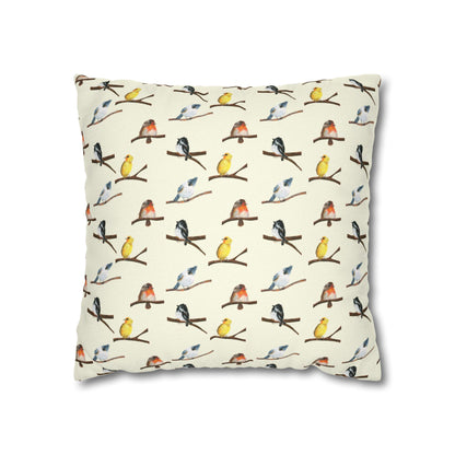Bird Pattern Pillowcase – Watercolor Songbirds Decorative Throw Pillow Cover