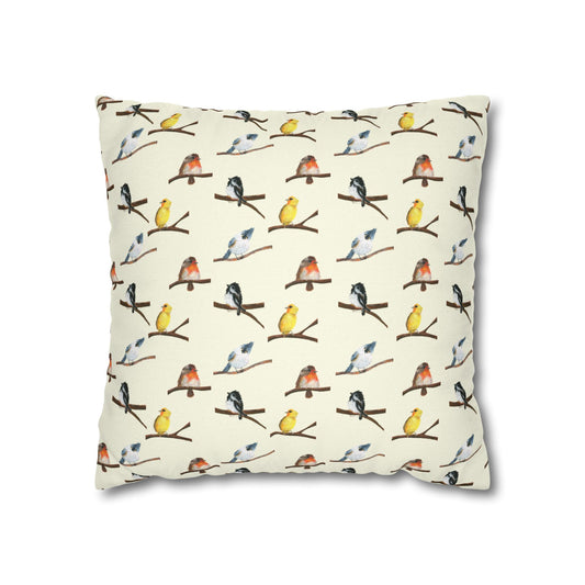 Bird Pattern Pillowcase – Watercolor Songbirds Decorative Throw Pillow Cover