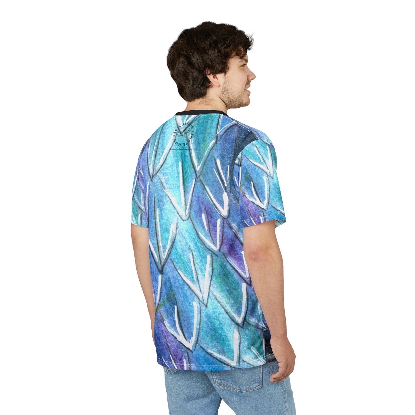 Blue Serpent All-Over Print Tee — Water Snake Face Design