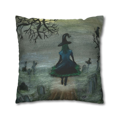 Witch Silhouette Spun Polyester Pillow - Haunted Graveyard Halloween Decor