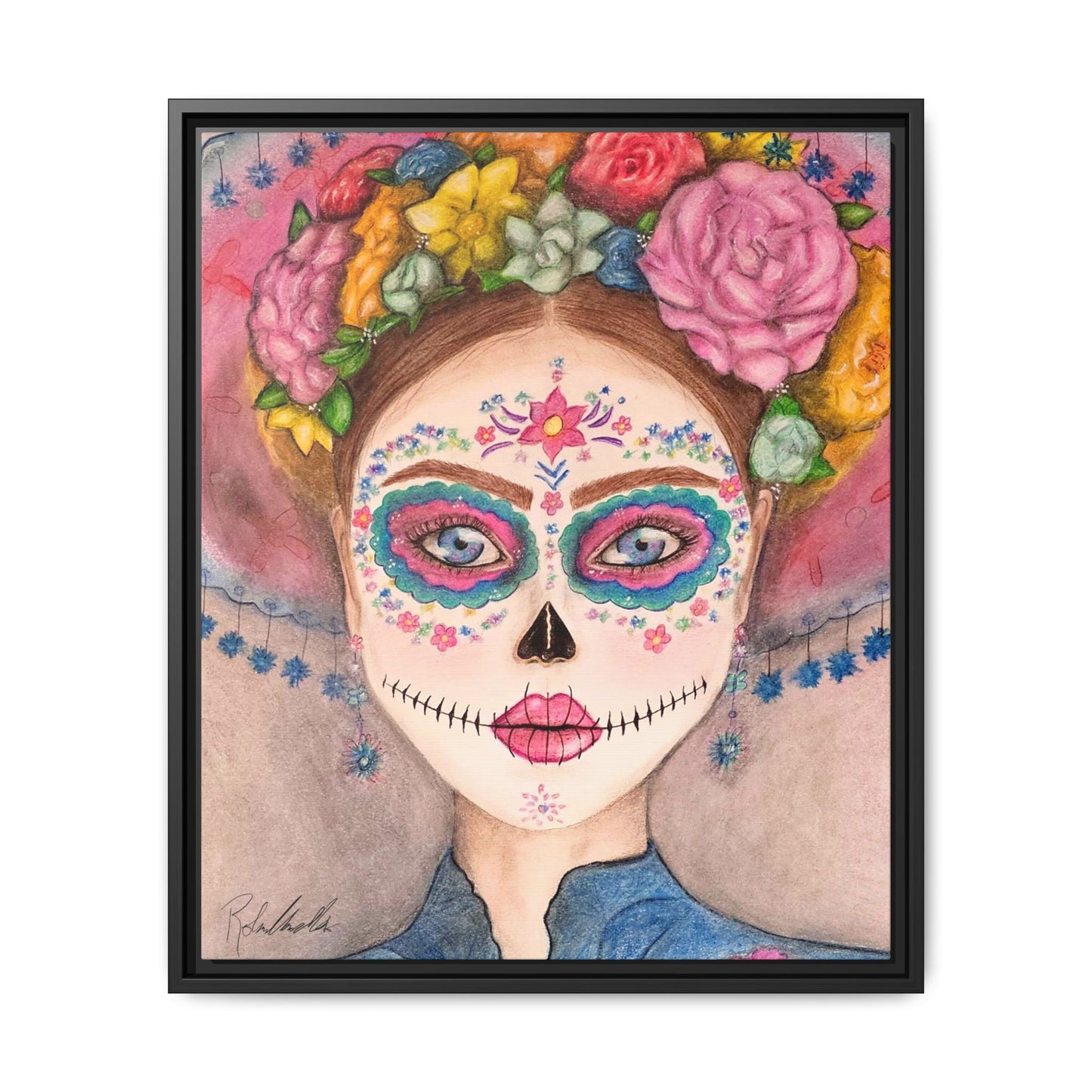 Day of the Dead Skull Woman Framed Wall Art