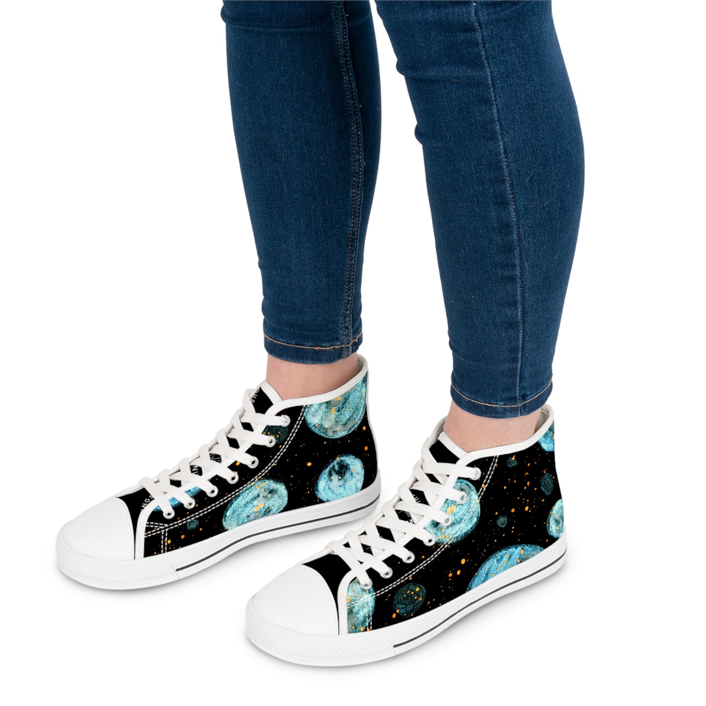 Little Blue Planets Galaxy Unisex Classic High Top Sneakers Closed Toe Casual Walking Fashion Shoes