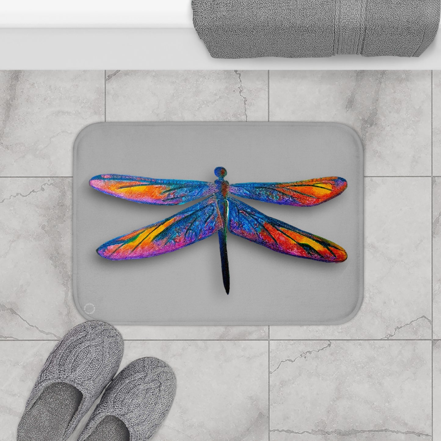 Gray- Dragon Fly Mat Bath Mat  Anti-Slip, 100% Microfiber Rug- Home & Bathroom Supplies