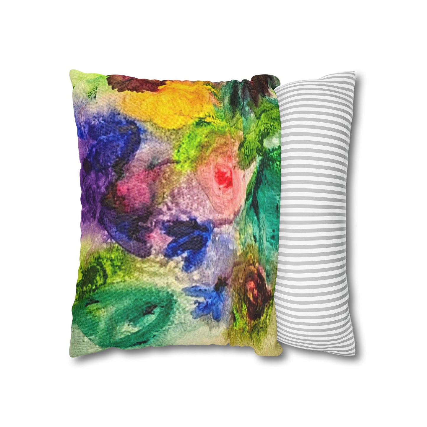 Abstract Floral Pillowcase - Colorful Watercolor Garden Throw Pillow