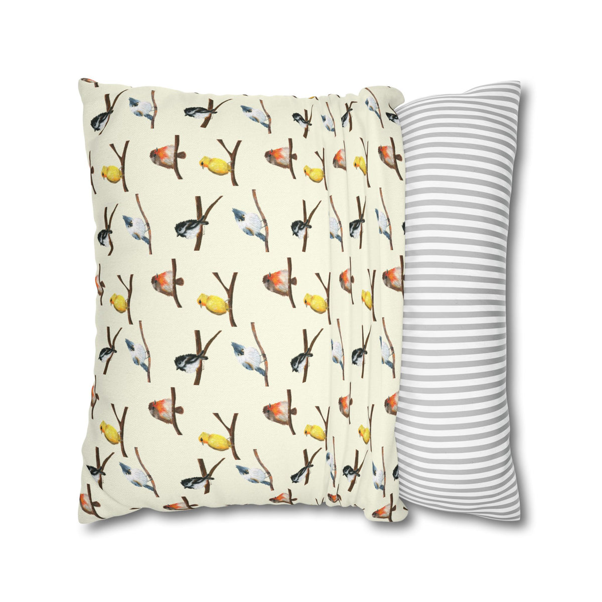 Bird Pattern Pillowcase – Watercolor Songbirds Decorative Throw Pillow Cover