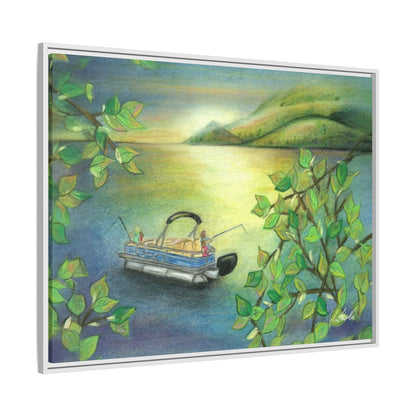 Pontoon Boat on Lake Framed Wall Art
