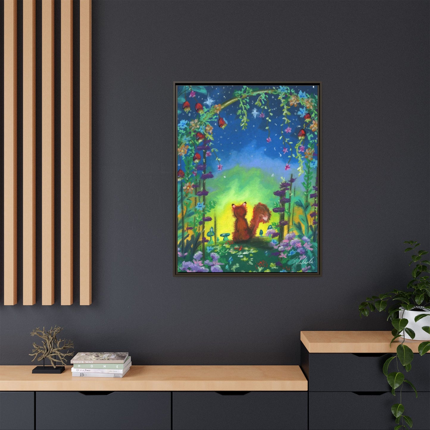 Fox Under Flowers Framed Wall Art