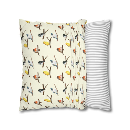 Bird Pattern Pillowcase – Watercolor Songbirds Decorative Throw Pillow Cover