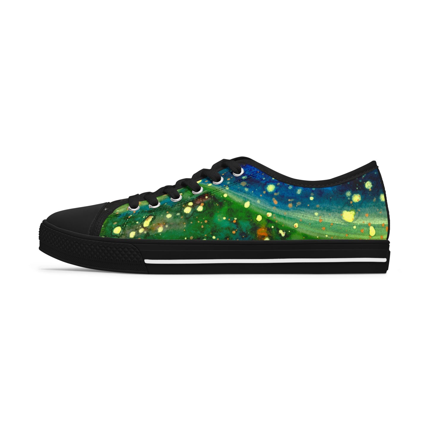 Low Top Sneakers — Green Blue Galaxy Swirl Artistic Canvas Shoes