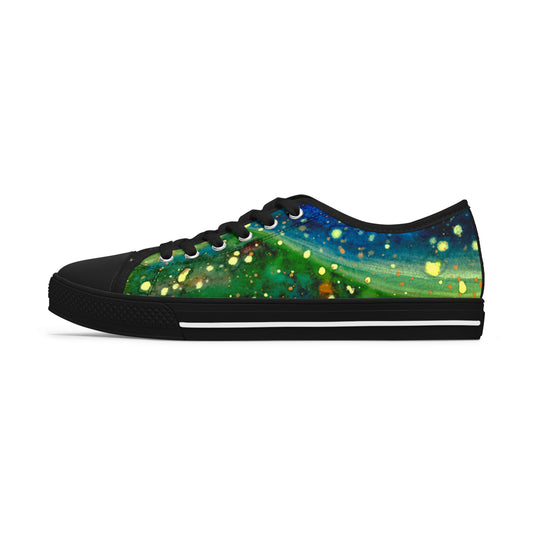 Low Top Sneakers — Green Blue Galaxy Swirl Artistic Canvas Shoes