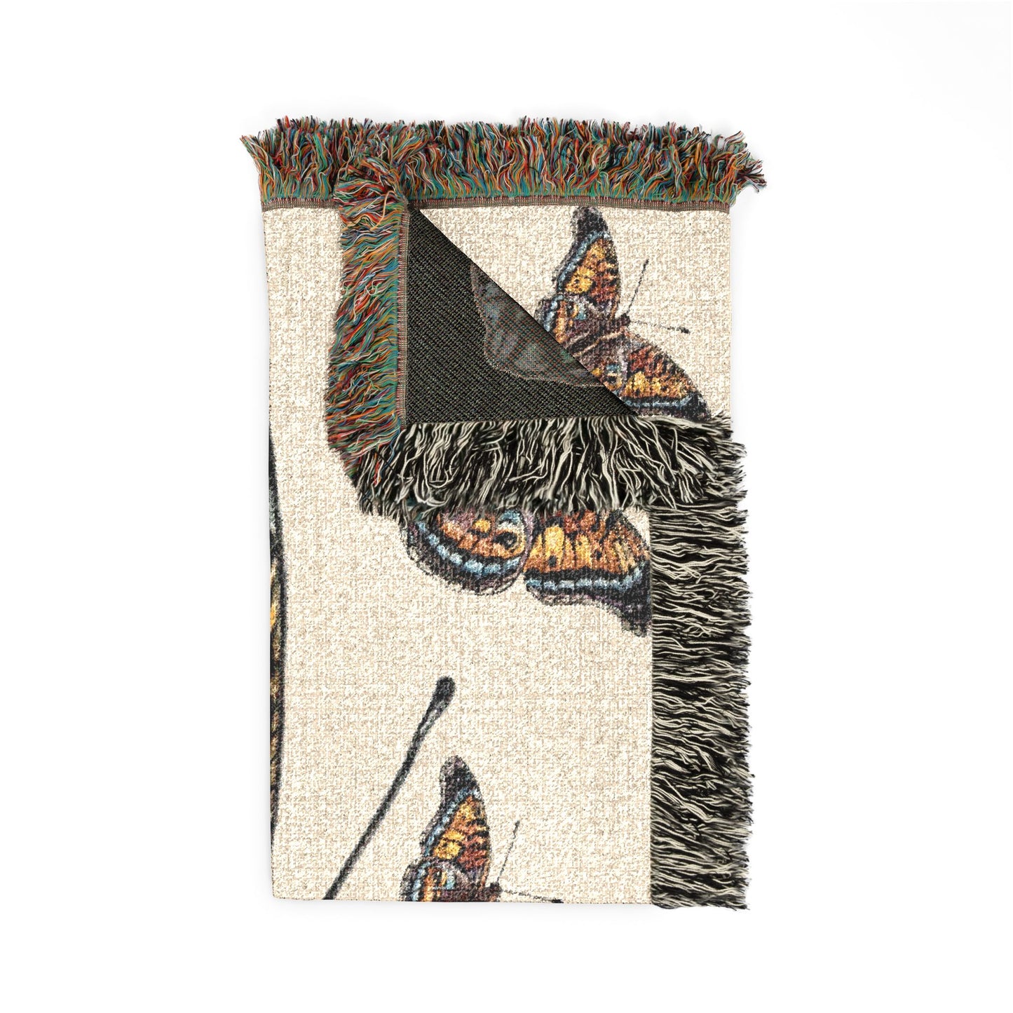 Butterfly Woven Blanket – Boho Tapestry Throw for Cozy Living, Neutral & Dark Reversible Design